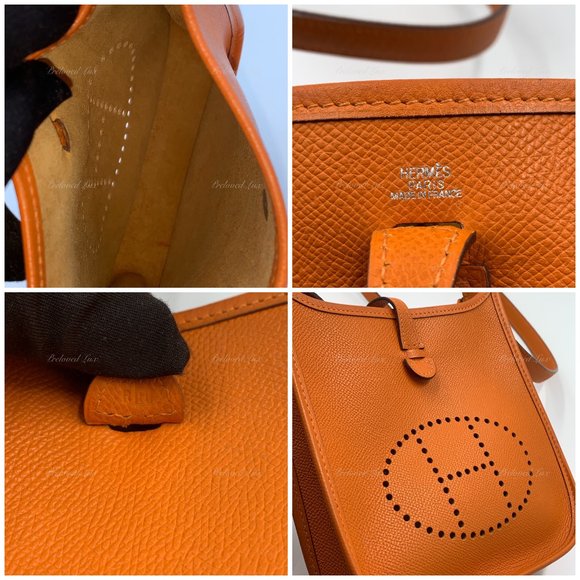 Authentic HERMES Orange Epsom Mini Evelyne TPM Crossbody Bag - Picture 13 of 16
